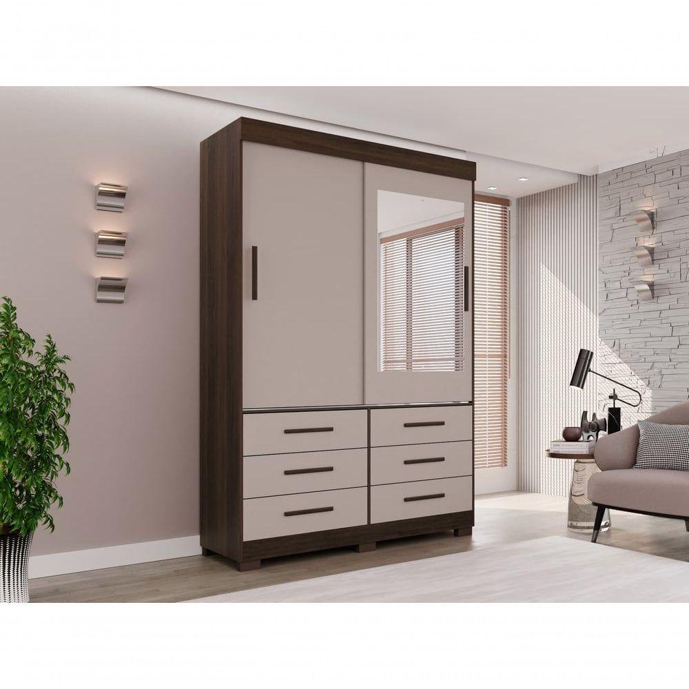 Guarda Roupa New Star 2 Portas 6 Gavetas Com Espelho Salleto Savana/off White - 9