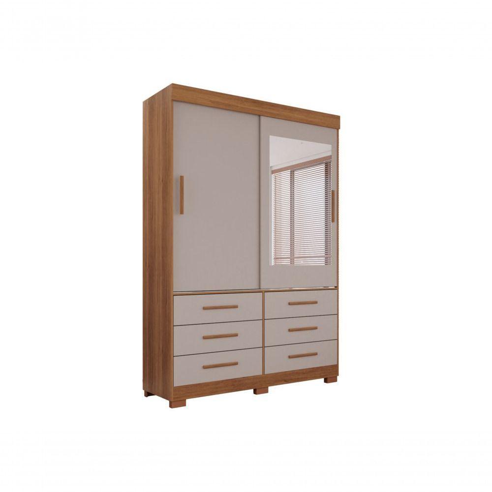 Guarda Roupa New Star 2 Portas 6 Gavetas Com Espelho Salleto Cinamomo/off White - 1