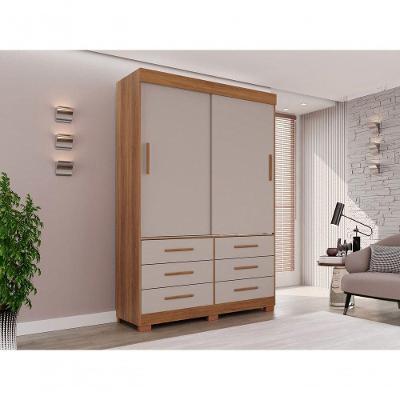 Guarda Roupa New Star 2 Portas 6 Gavetas Sem Espelho Salleto Cinamomo/off White