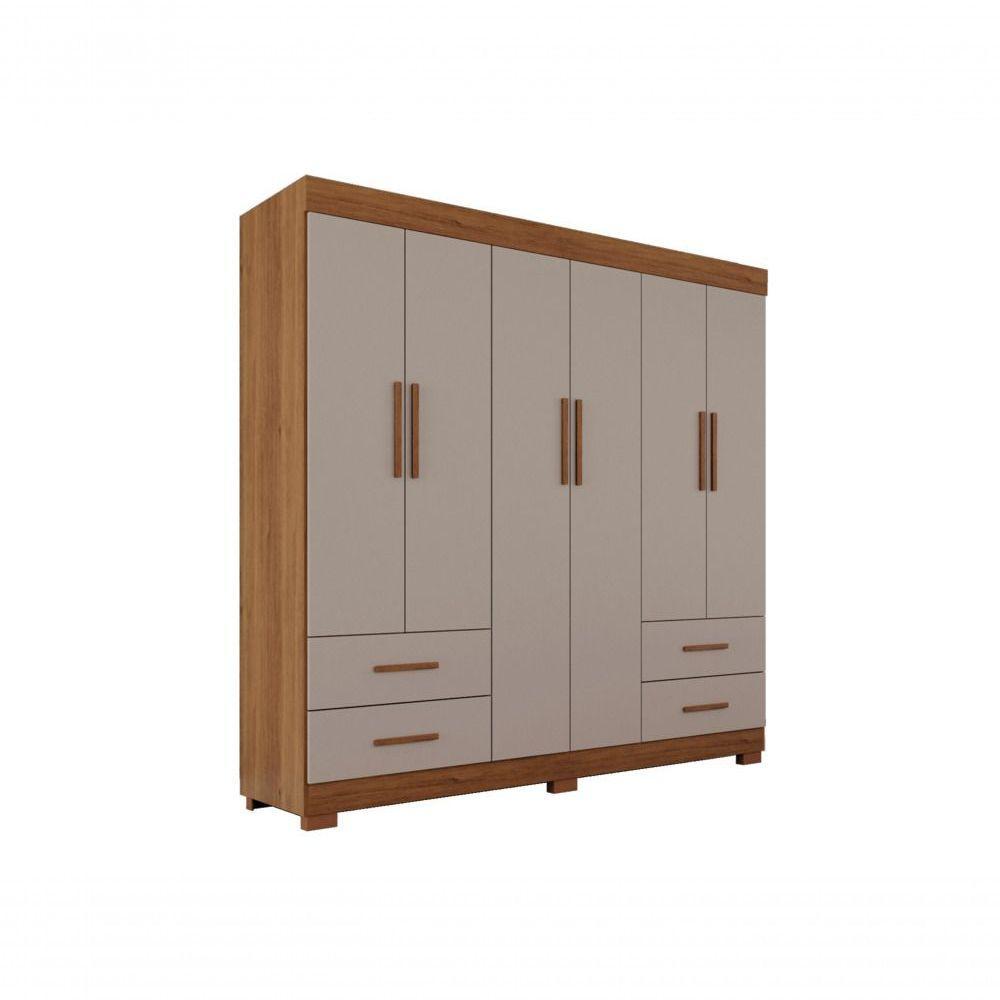 Guarda Roupas Casal Texas 6 Portas 4 Gavetas Sem Espelho Salleto Cinamomo/off White - 1