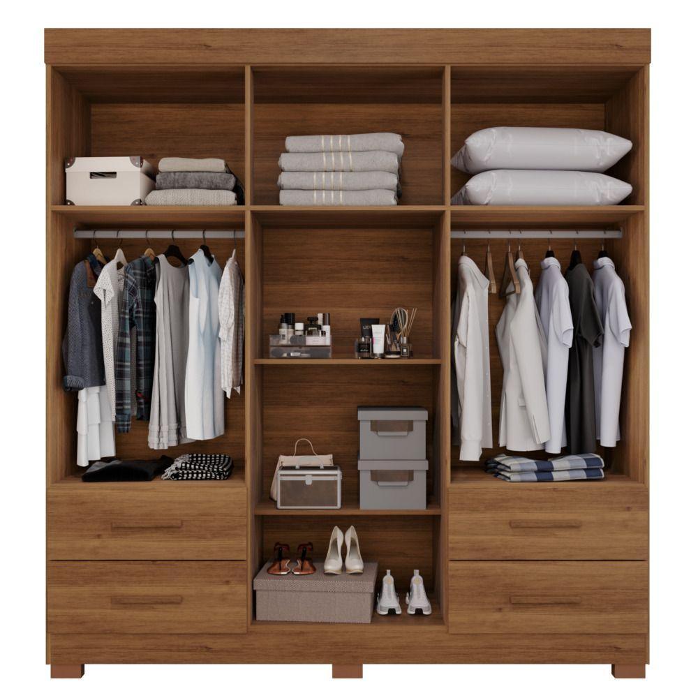Guarda Roupas Casal Texas 6 Portas 4 Gavetas Sem Espelho Salleto Cinamomo/off White - 2