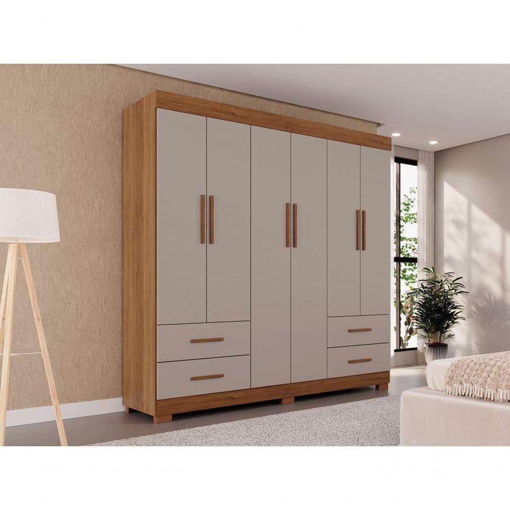 Guarda Roupas Casal Texas 6 Portas 4 Gavetas Sem Espelho Salleto Cinamomo/off White - 7