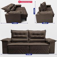 Sofá Retrátil E Reclinável 2,10m Com Molas E Espuma D33 Thunder. Velusoft Cama Inbox Café - 3