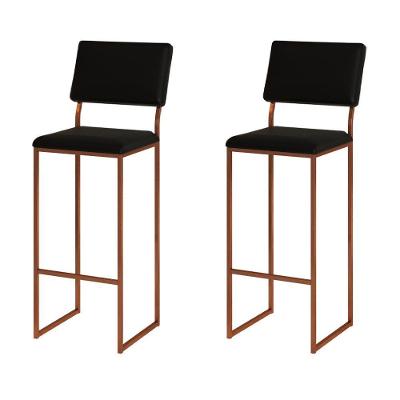 Kit 2 Banquetas Com Encosto Industrial E Moderna Nina Cobre E Corino Preto