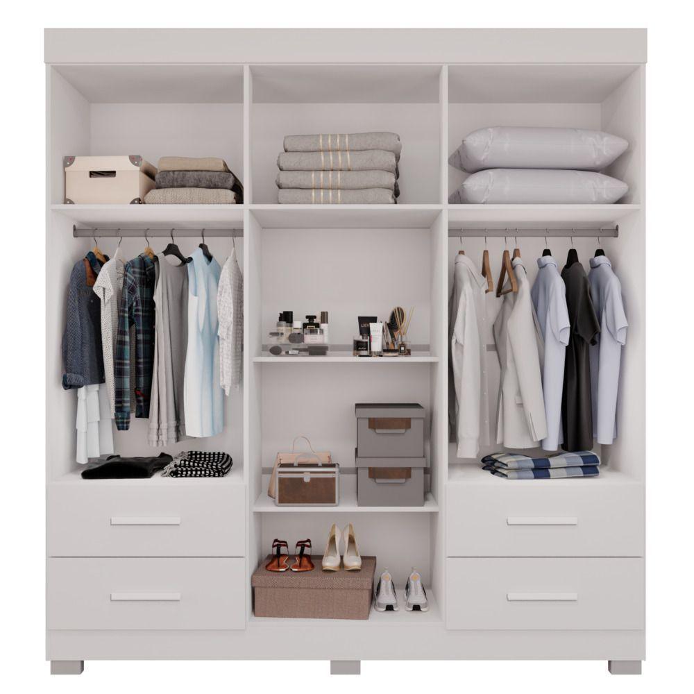 Guarda Roupas Casal Texas 6 Portas 4 Gavetas Sem Espelho Salleto Branco - 2
