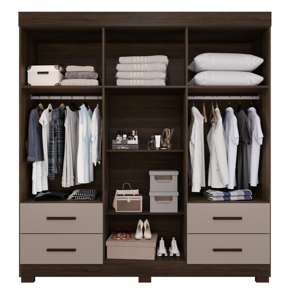 Guarda Roupas Casal Texas 6 Portas 4 Gavetas Com Espelho Salleto Savana/off White - 2