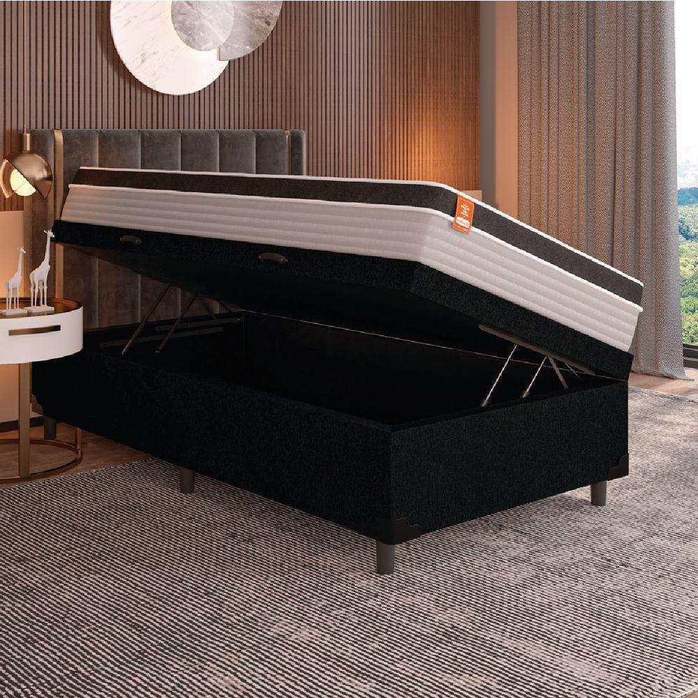 Cama Box Baú Solteiro Colchão Molas Ensacadas Real 88x188x68cm Preto / Cinza - Suporta Até 130kg Por Pessoa Preto - 2