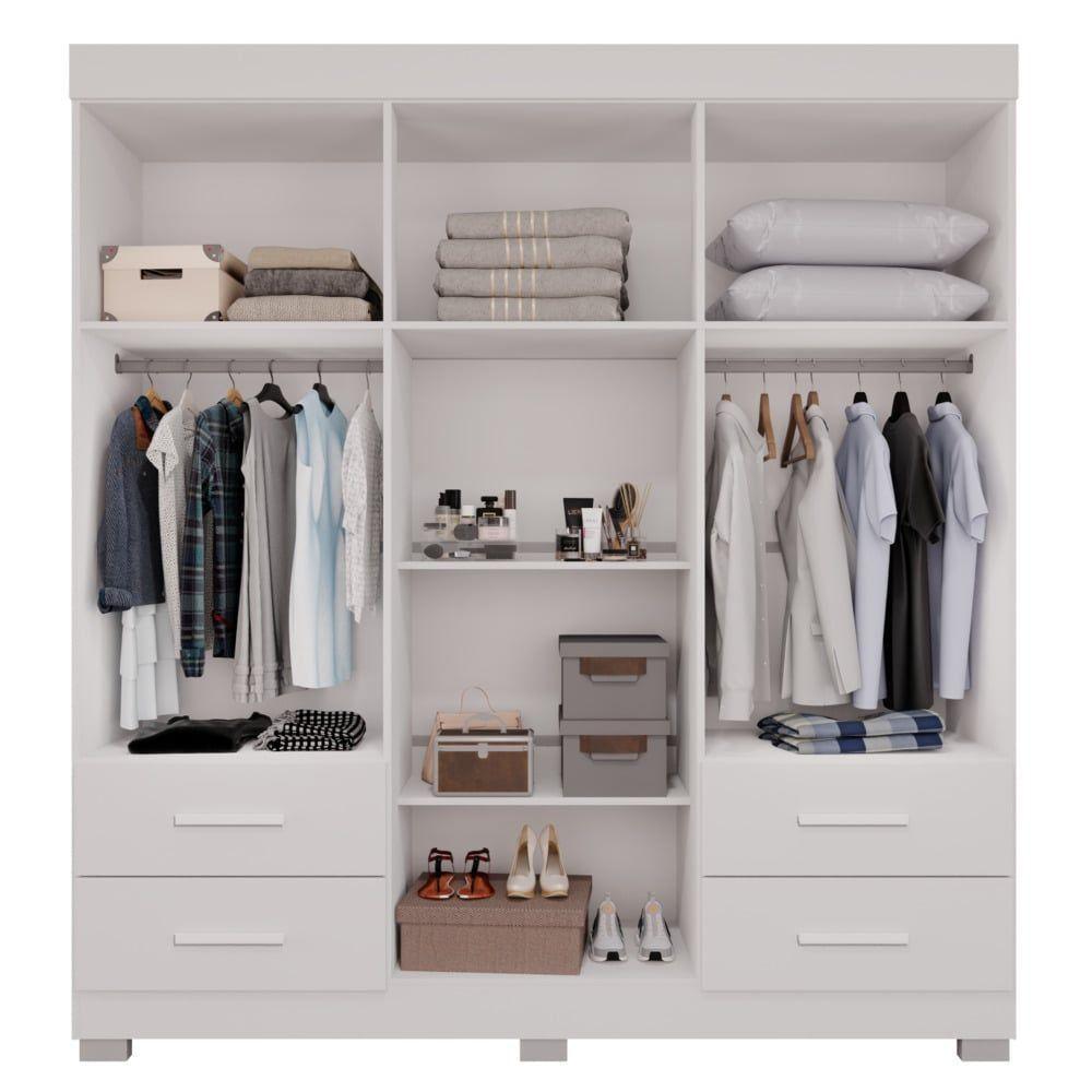 Guarda Roupas Casal Texas 6 Portas 4 Gavetas Com Espelho Salleto Branco - 7