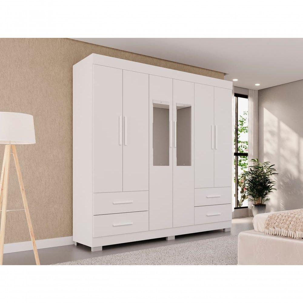 Guarda Roupas Casal Texas 6 Portas 4 Gavetas Com Espelho Salleto Branco - 8