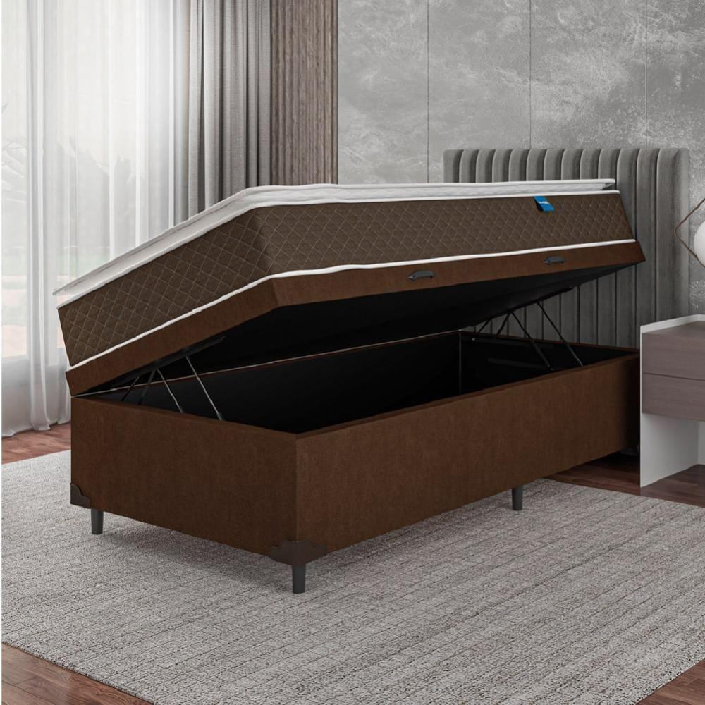 Cama Box Baú Solteiro Colchão Molas Ensacadas Pillow Top Martino 88X188X66Cm Marrom/Branco - 6