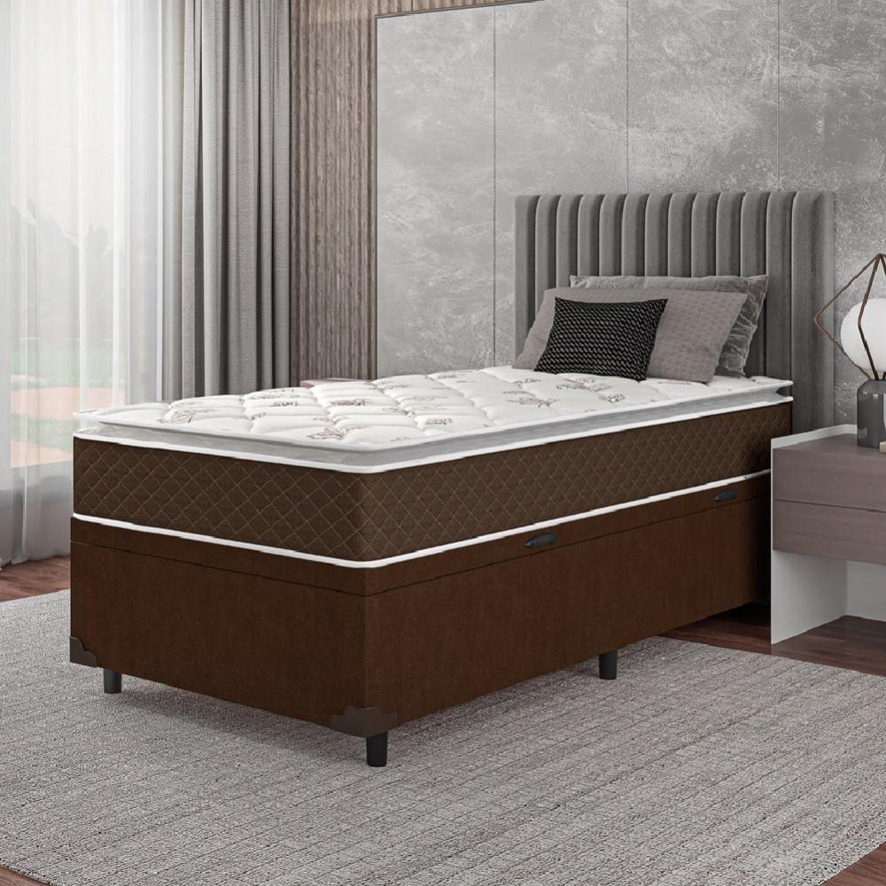 Cama Box Baú Solteiro Colchão Molas Ensacadas Pillow Top Martino 88X188X66Cm Marrom/Branco - 7