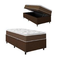 Cama Box Baú Solteiro Colchão Molas Ensacadas Pillow Top Martino 88X188X66Cm Marrom/Branco - 1