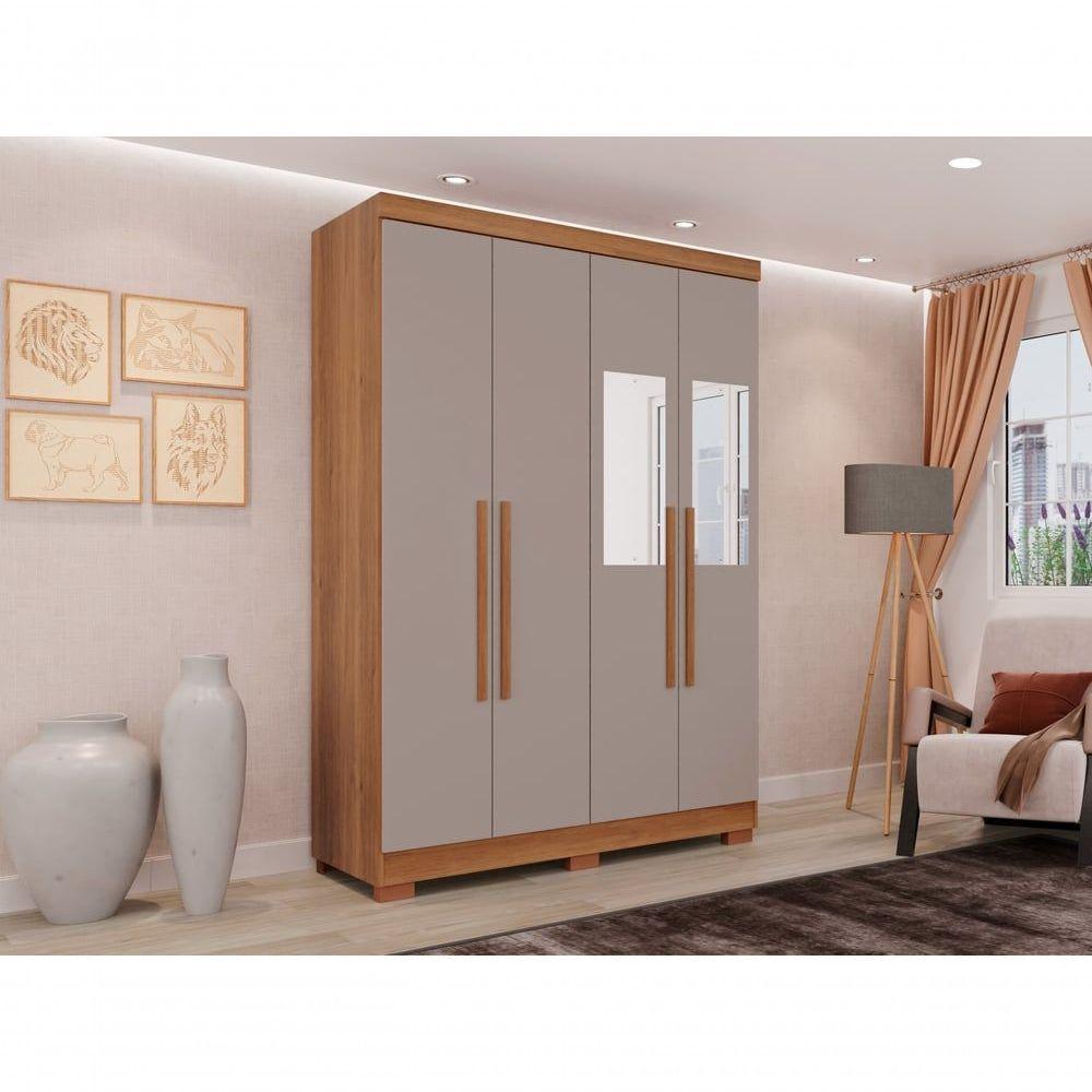 Guarda Roupa Solteiro 4 Portas Recife Com Espelho Salleto Cinamomo/off White - 8