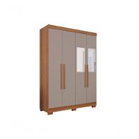 Guarda Roupa Solteiro 4 Portas Recife Com Espelho Salleto Cinamomo/off White - 1