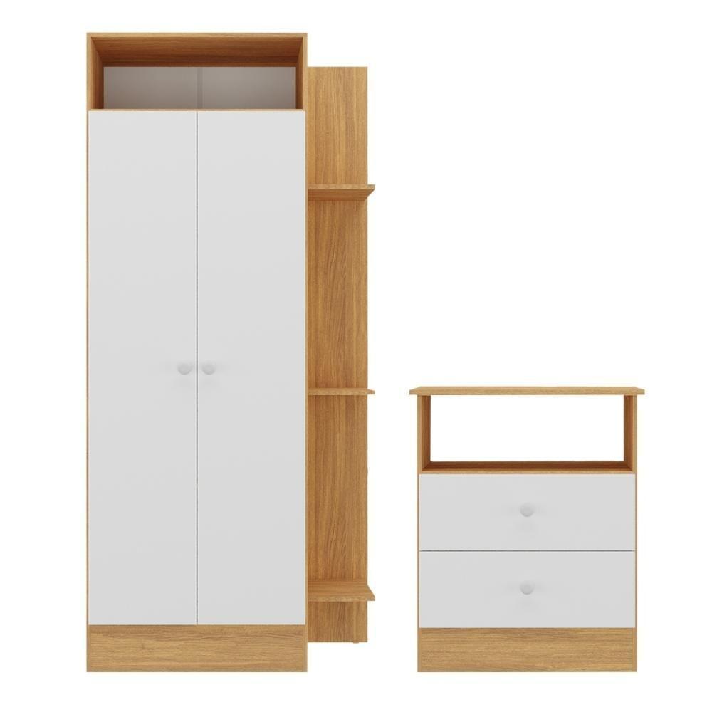 Guarda-roupas 2 Portas Com Cômoda 2 Gavetas Multimóveis Mp4264 - Madeirado-branco Madeirado-branco - 5