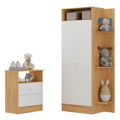 Guarda Roupa Solteiro Closet Mp4264 2 Portas de Bater com Cômoda 2 Gavetas MDP Madeirado-branco