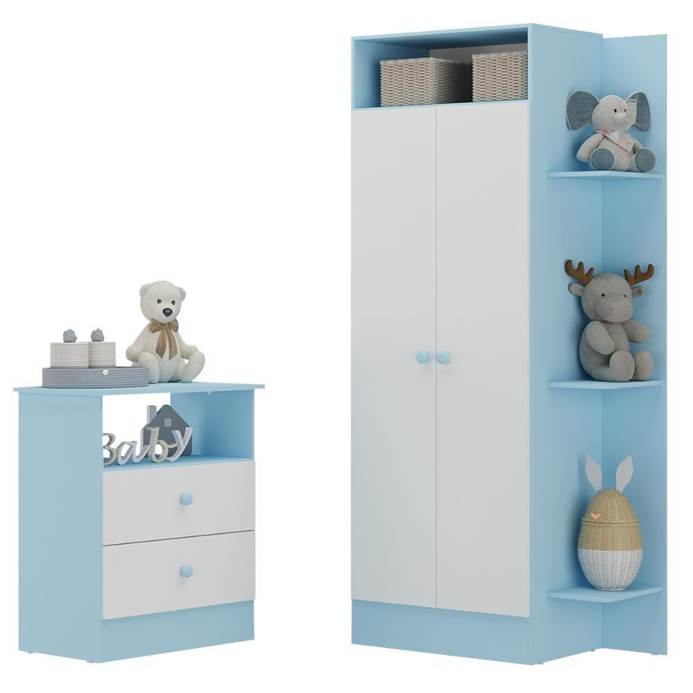Guarda-roupas 2 Portas Com Cômoda 2 Gavetas Multimóveis Mp4264 - Azul-branco Azul-branco - 1