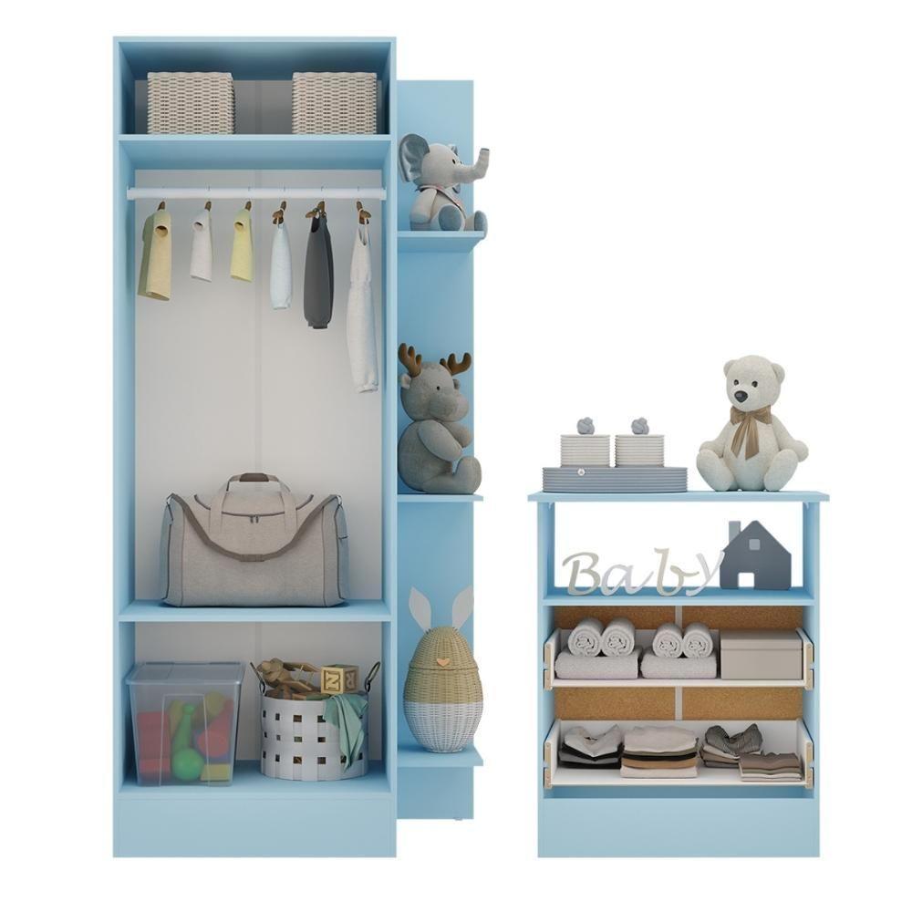 Guarda-roupas 2 Portas Com Cômoda 2 Gavetas Multimóveis Mp4264 - Azul-branco Azul-branco - 4