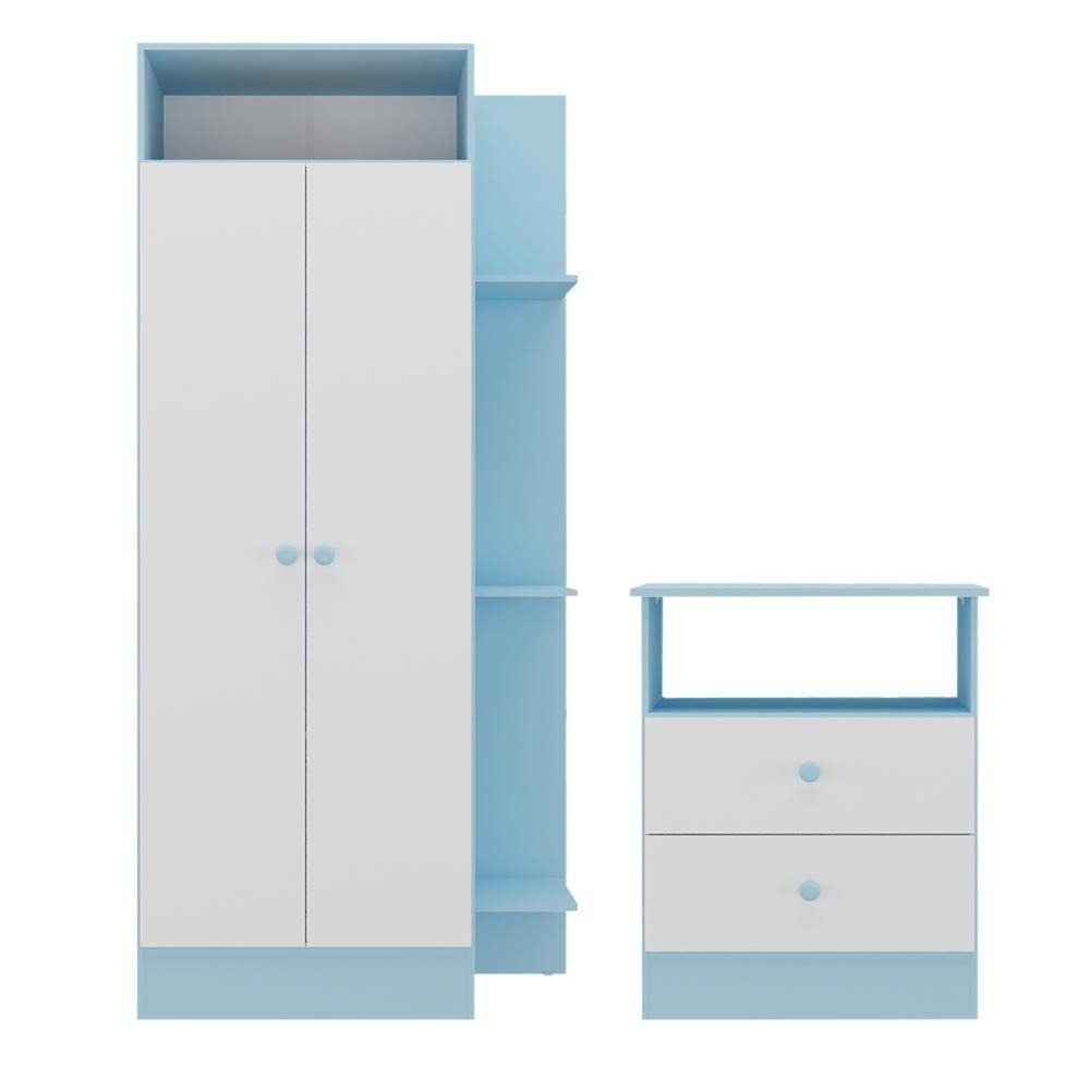 Guarda-roupas 2 Portas Com Cômoda 2 Gavetas Multimóveis Mp4264 - Azul-branco Azul-branco - 5