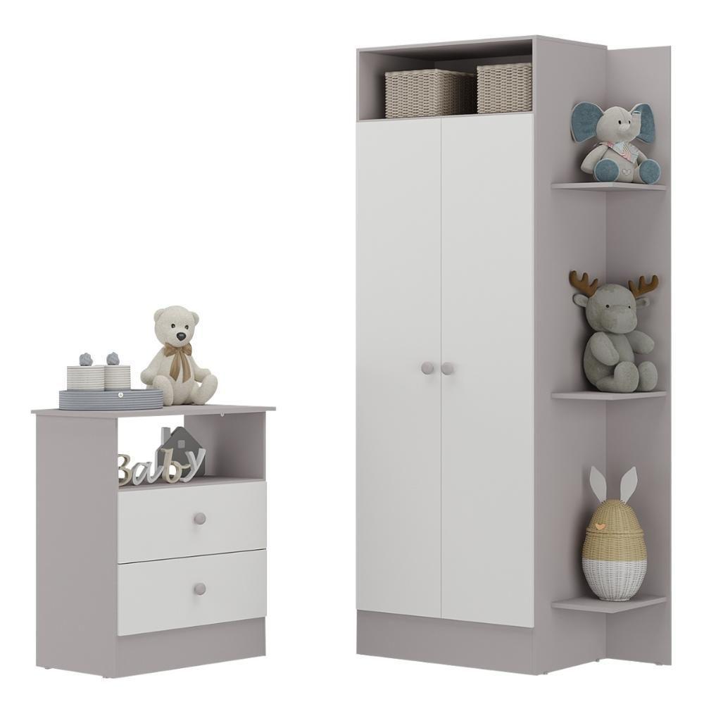 Guarda-roupas 2 Portas Com Cômoda 2 Gavetas Multimóveis Mp4264 - Cinza-branco Cinza-branco - 1
