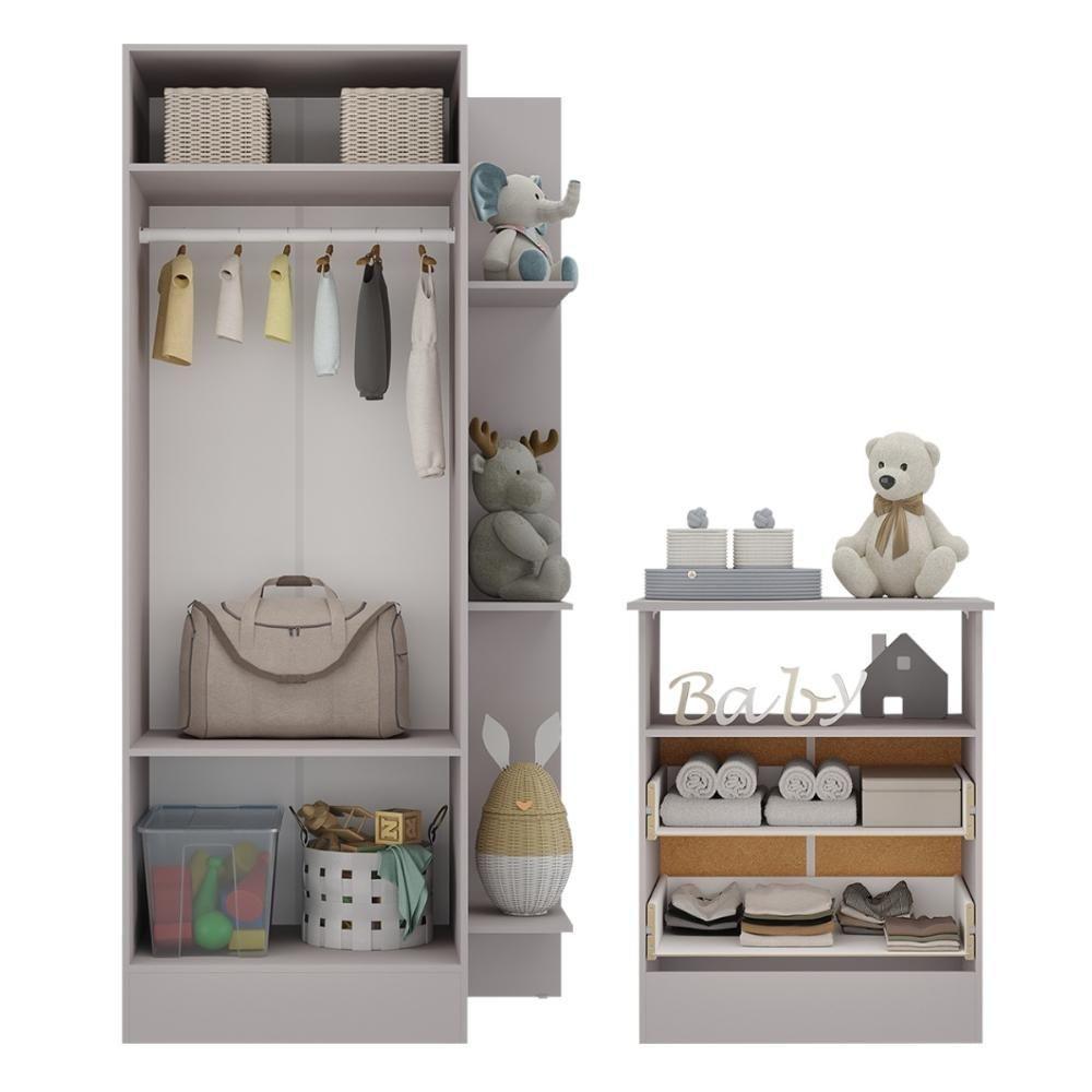 Guarda-roupas 2 Portas Com Cômoda 2 Gavetas Multimóveis Mp4264 - Cinza-branco Cinza-branco - 4