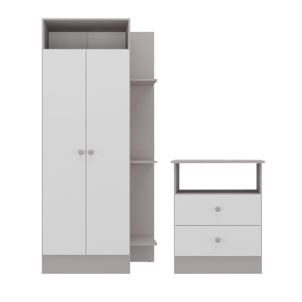 Guarda-roupas 2 Portas Com Cômoda 2 Gavetas Multimóveis Mp4264 - Cinza-branco Cinza-branco - 5
