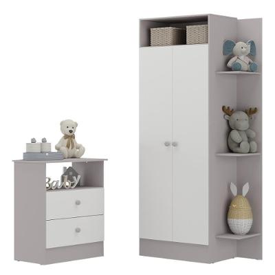 Guarda Roupa Solteiro com Cômoda Mp4264 2 Portas 2 Gavetas MDP Cinza-branco