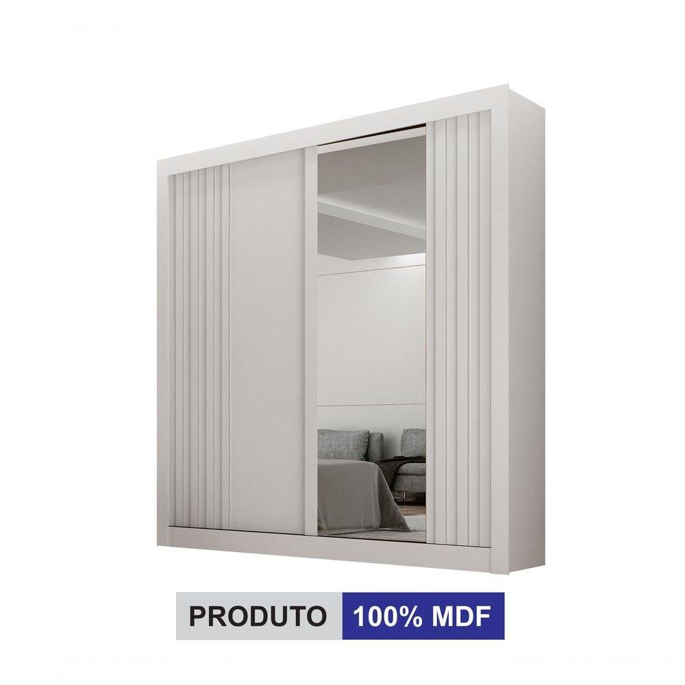 Guarda-roupa Solteiro Mdf 2 Portas De Correr 2 Gavetas Com Espelho Milano Leifer Móveis Branco - 3