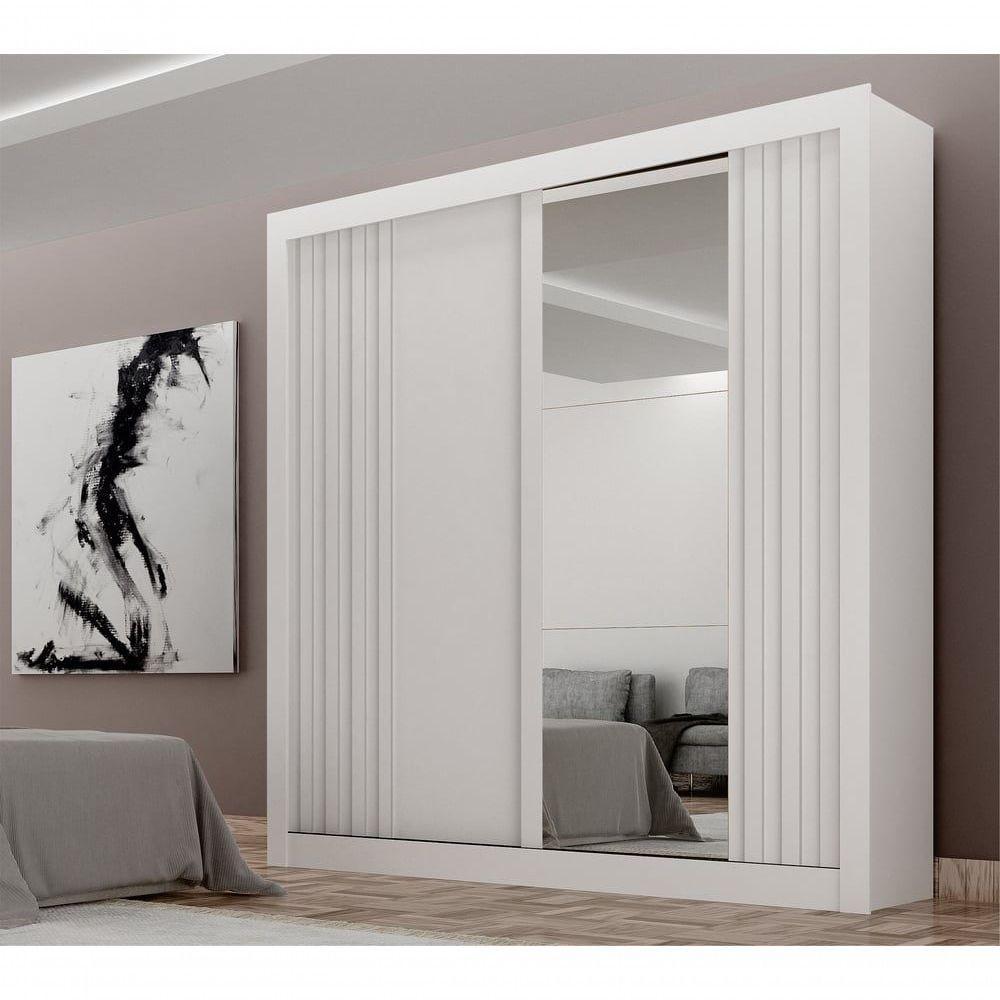 Guarda-roupa Solteiro Mdf 2 Portas De Correr 2 Gavetas Com Espelho Milano Leifer Móveis Branco - 5