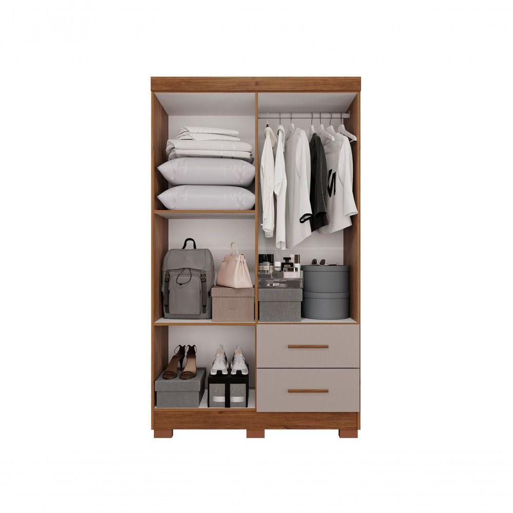 Guarda-roupa Solteiro 4 Portas 2 Gavetas Estrela Premium Com Espelho Salleto Cinamomo/off White - 2