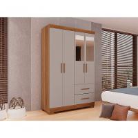 Guarda-roupa Solteiro 4 Portas 2 Gavetas Estrela Premium Com Espelho Salleto Cinamomo/off White - 7