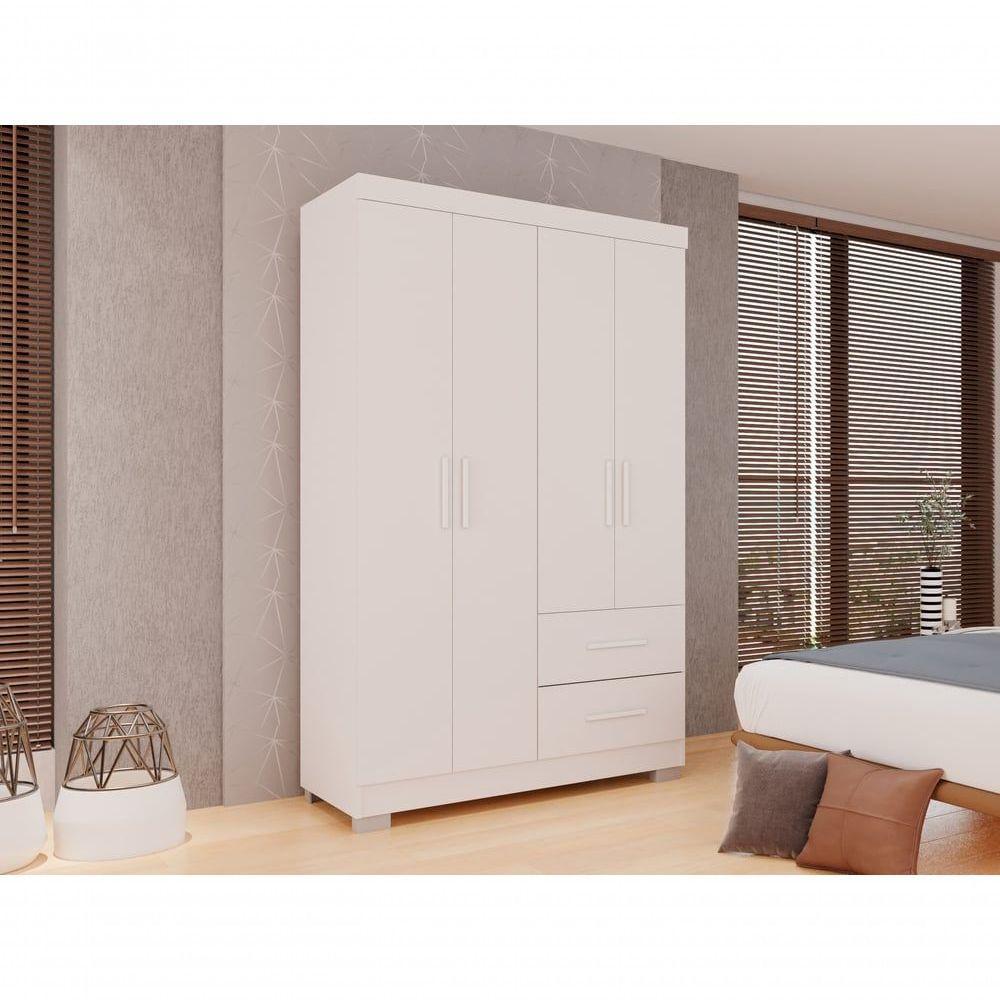 Guarda-roupa Solteiro 4 Portas 2 Gavetas Estrela Premium Salleto Branco - 6