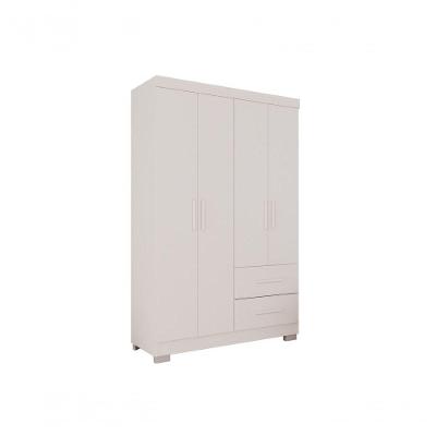 Guarda Roupa Solteiro Estrela Premium 4 Portas de Bater 2 Gavetas Branco MDP
