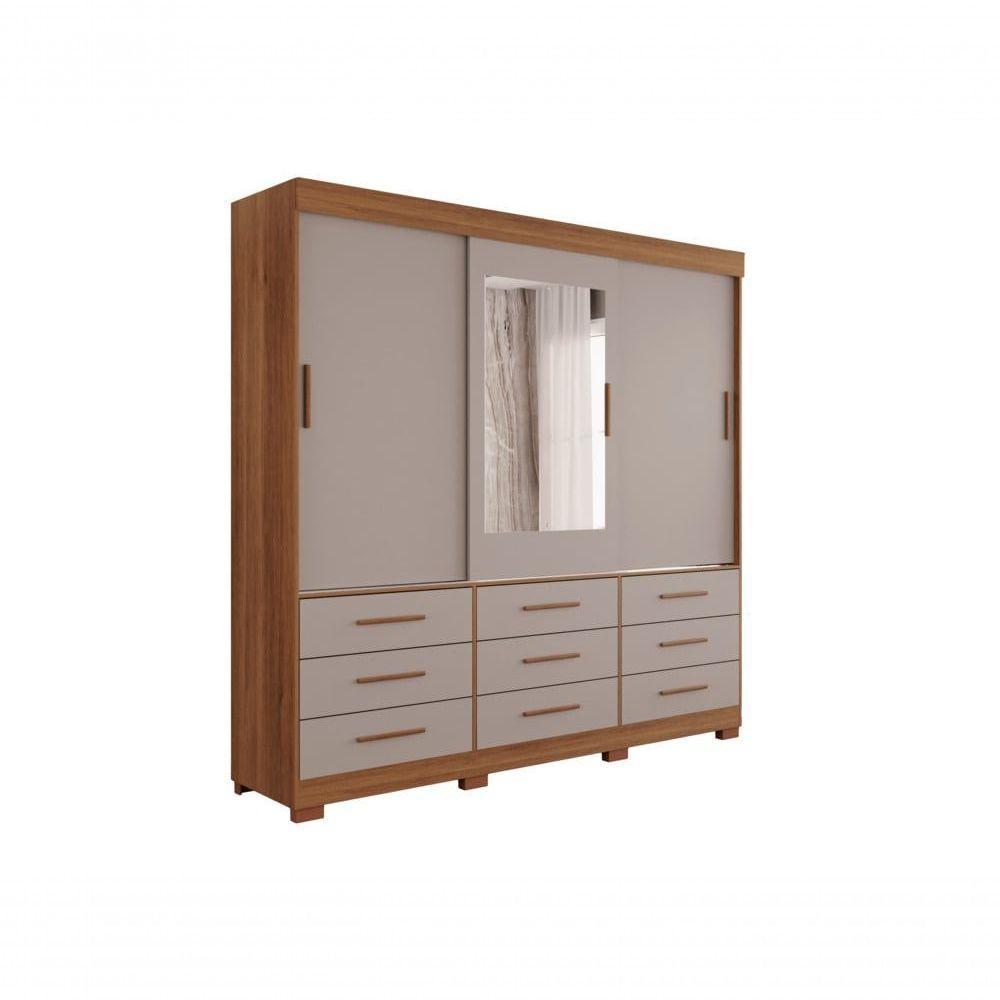 Guarda-roupa New Star 3 Portas 9 Gavetas Com Espelho Salleto Cinamomo/off White - 1