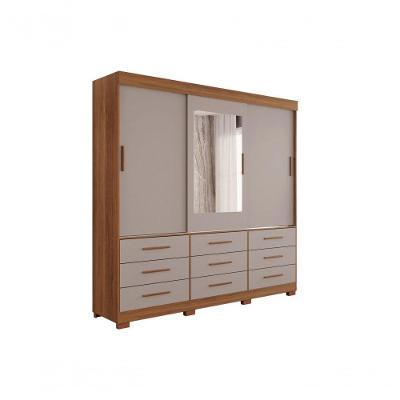 Guarda-roupa New Star 3 Portas 9 Gavetas Com Espelho Salleto Cinamomo/off White