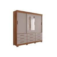 Guarda-roupa New Star 3 Portas 9 Gavetas Com Espelho Salleto Cinamomo/off White - 1