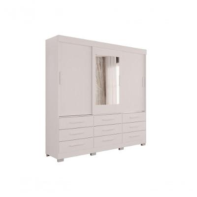 Guarda-roupa New Star 3 Portas 9 Gavetas Com Espelho Salleto Branco