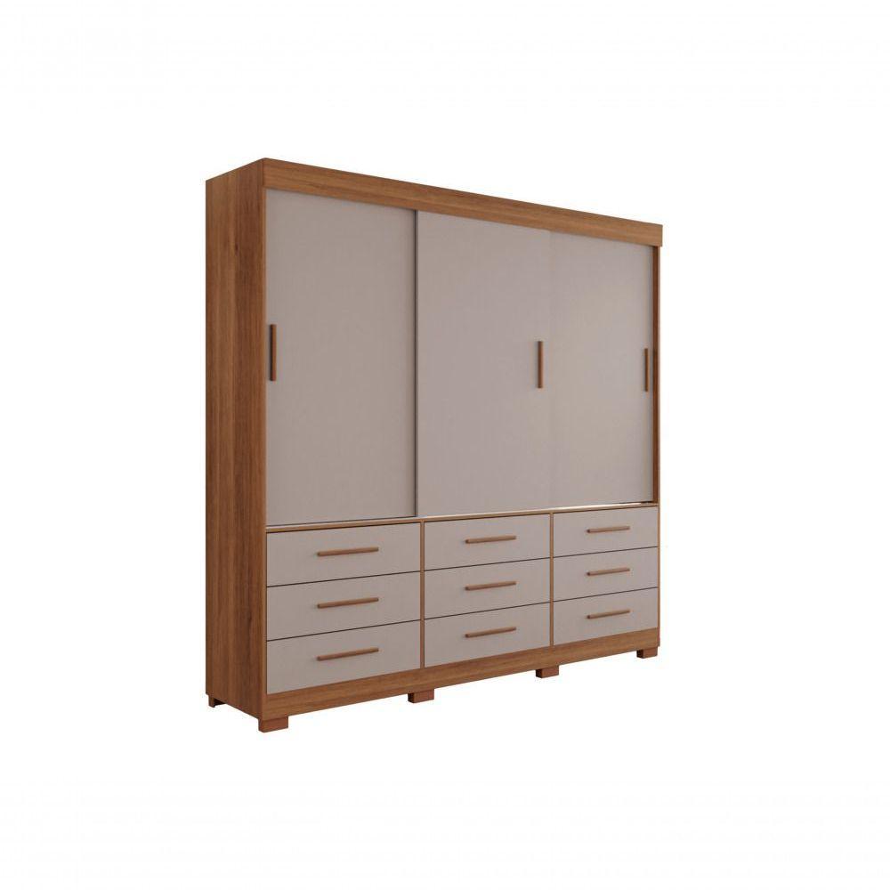 Guarda-roupa New Star 3 Portas 9 Gavetas 1,80 Salleto Cinamomo/off White - 1