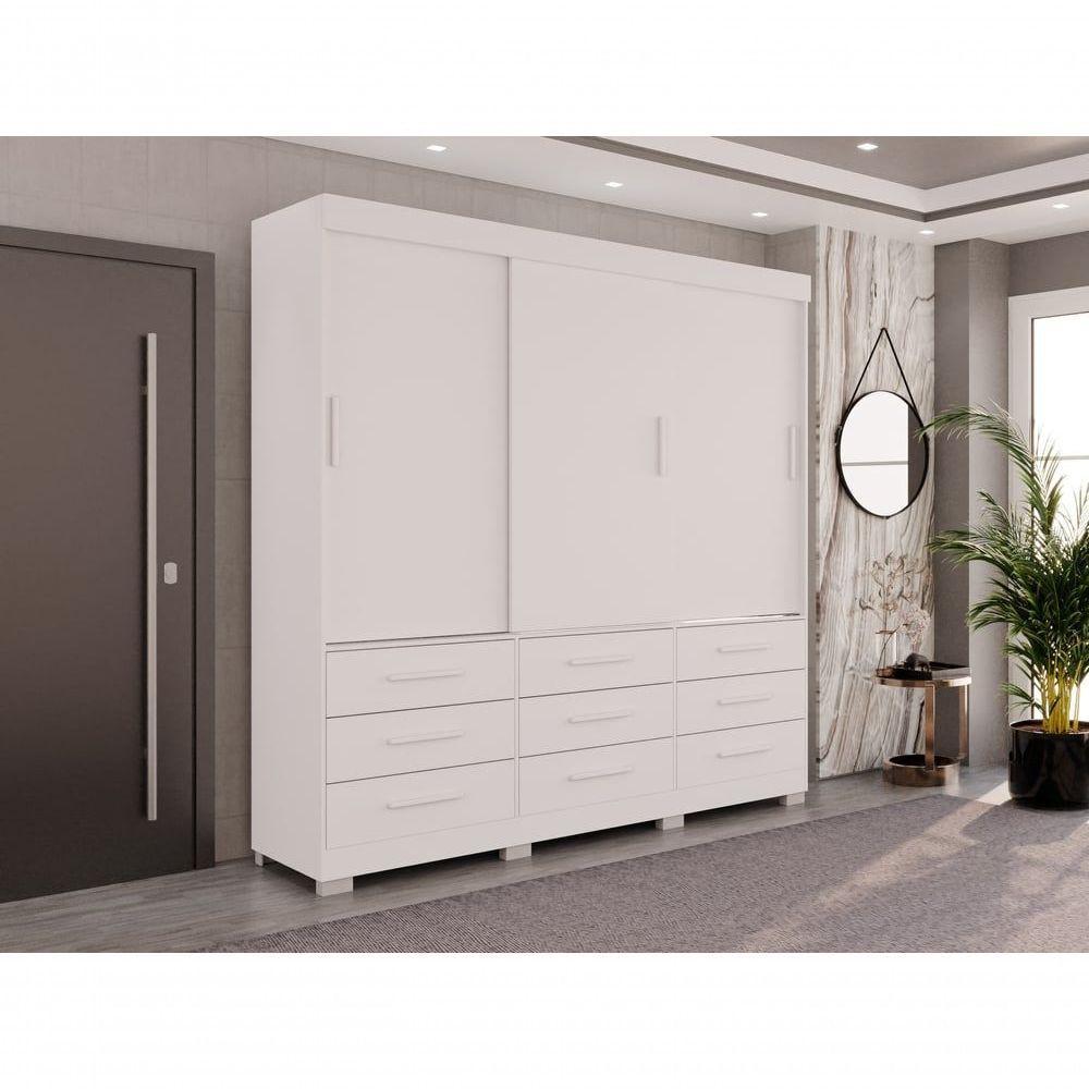 Guarda-roupa New Star 3 Portas 9 Gavetas 1,80 Salleto Branco - 7