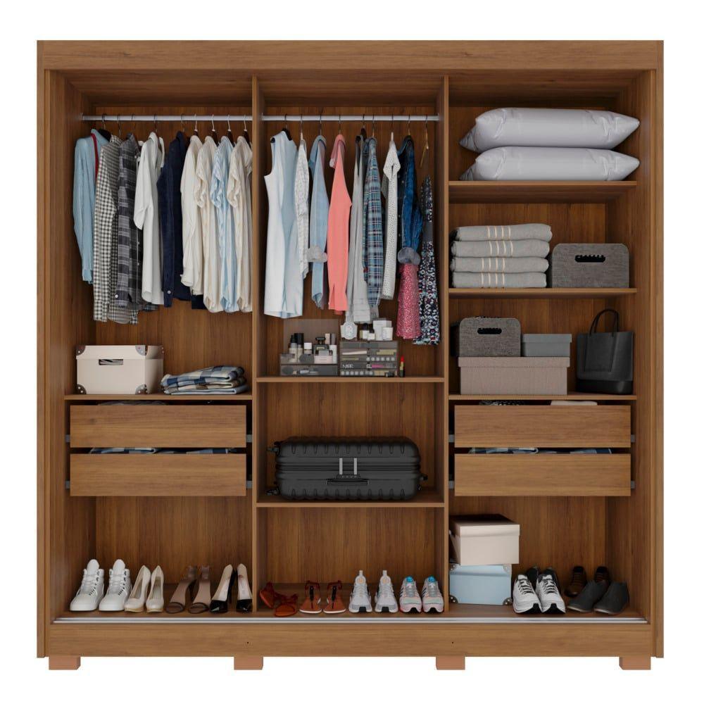 Guarda-roupa Casal Com Espelho 3 Portas 4 Gavetas Atenas Com Pés 100% Mdf Salleto Cinamomo/off White - 2
