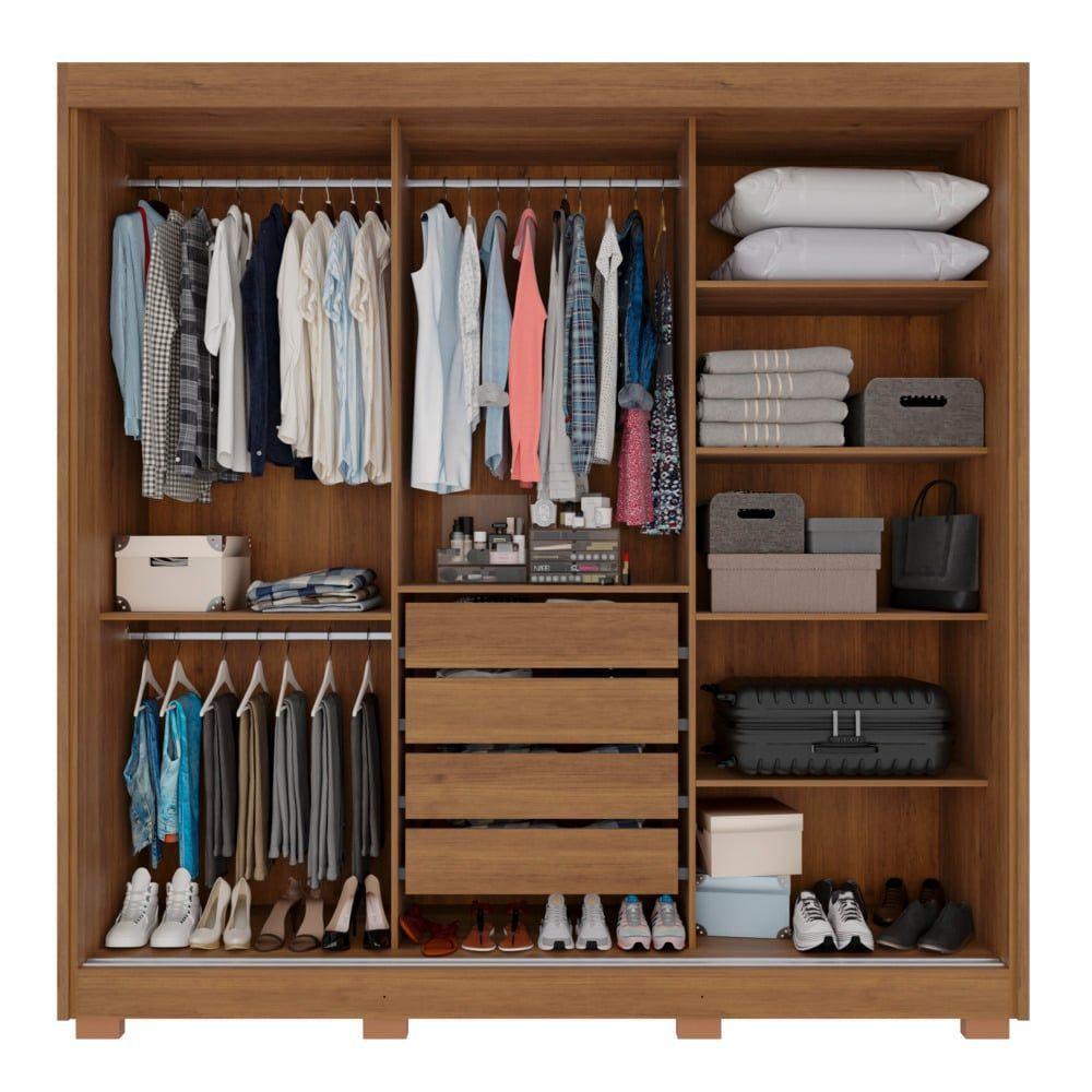 Guarda-roupa Casal Com Espelho 3 Portas 4 Gavetas Atenas Com Pés 100% Mdf Salleto Cinamomo/off White - 6