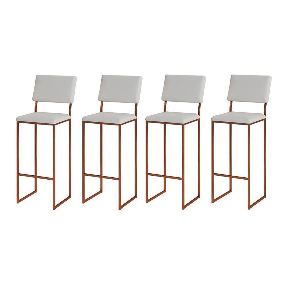 Kit 4 Banquetas Com Encosto Industrial E Moderna Nina Cobre E Corino Branco - 1