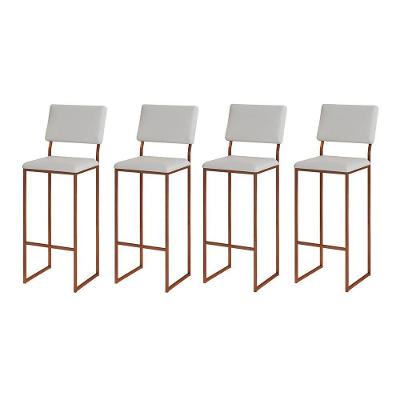 Kit 4 Banquetas Com Encosto Industrial E Moderna Nina Cobre E Corino Branco