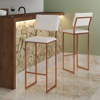 Kit 4 Banquetas Com Encosto Industrial E Moderna Nina Cobre E Corino Branco - 5