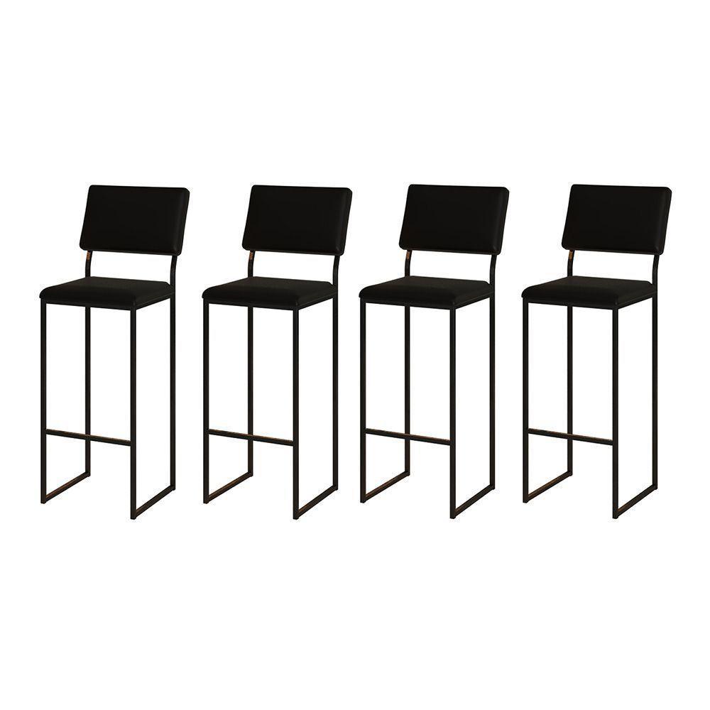 Kit 4 Banquetas Com Encosto Industrial E Moderna Nina Preto E Corino Preto - 1