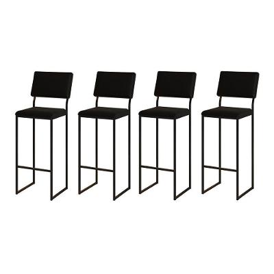 Kit 4 Banquetas Com Encosto Industrial E Moderna Nina Preto E Corino Preto