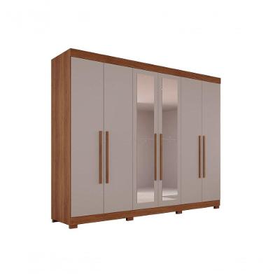 Guarda-roupa Casal 6 Portas 6 Gavetas Com Espelho órion Premium Salleto Cinamomo/off White