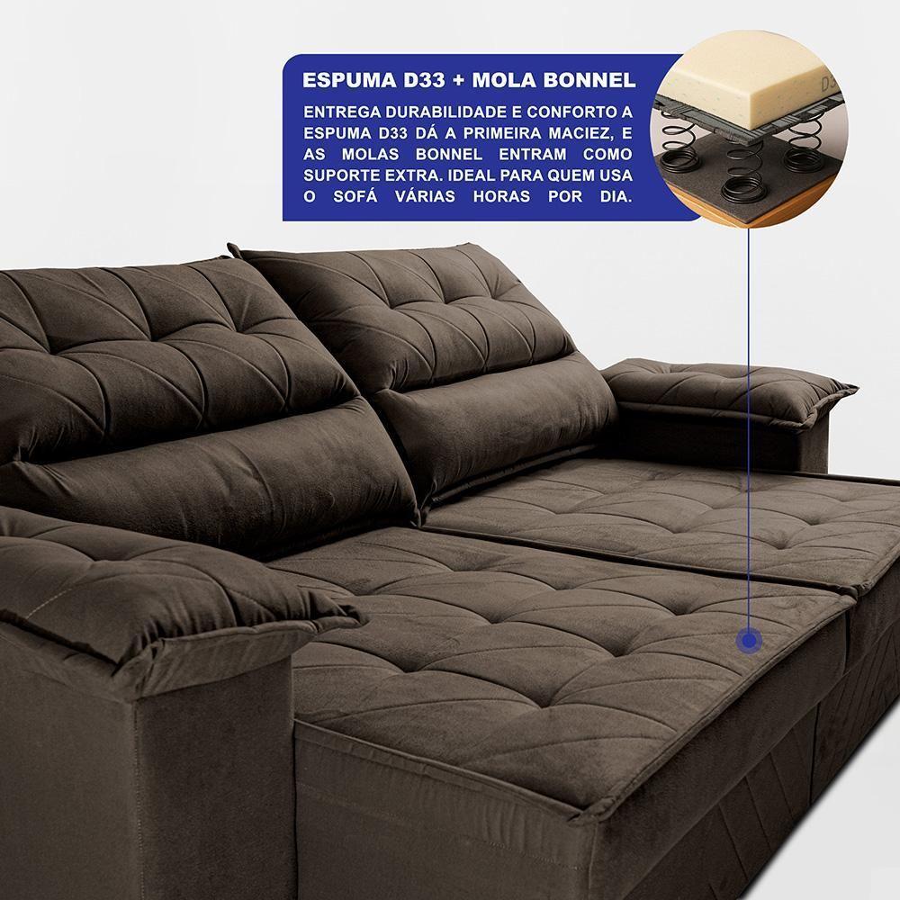 Sofá Retrátil E Reclinável 2,40m Com Molas E Espuma D33 Thunder. Velusoft Cama Inbox Café - 4
