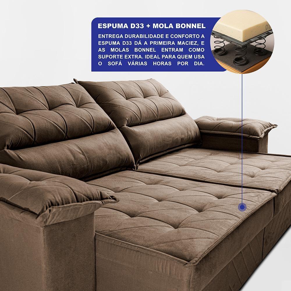 Sofá Retrátil E Reclinável 2,10m Com Molas E Espuma D33 Thunder. Velusoft Cama Inbox Castor - 4