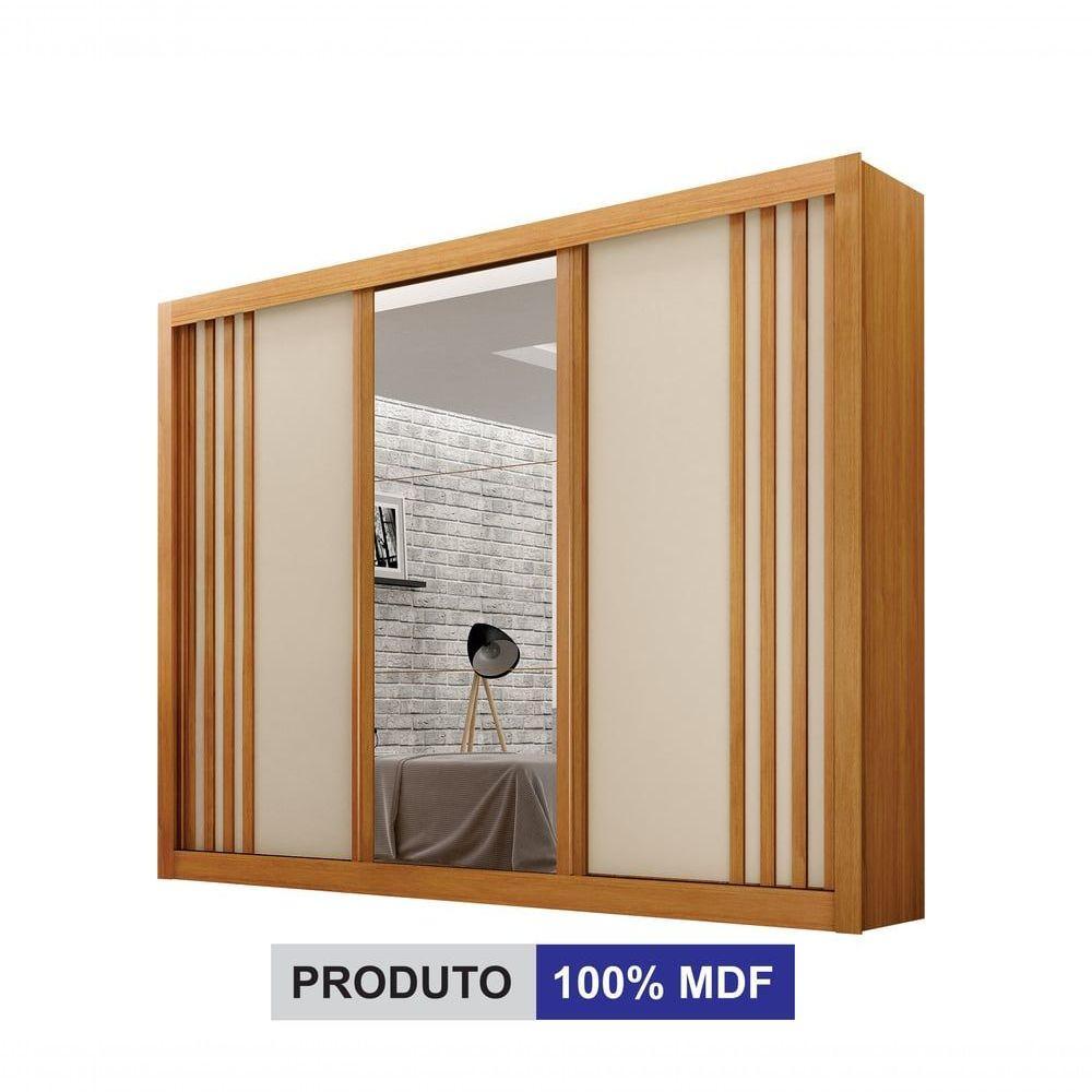 Guarda-roupa Casal 100% Mdf 3 Portas 4 Gavetas Com 3 Espelhos Milano Leifer Móveis Cinamomo/off White - 3